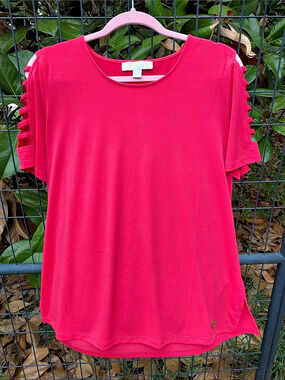 Michael Kors Red Ladder Sleeve Cutout Top Size XL